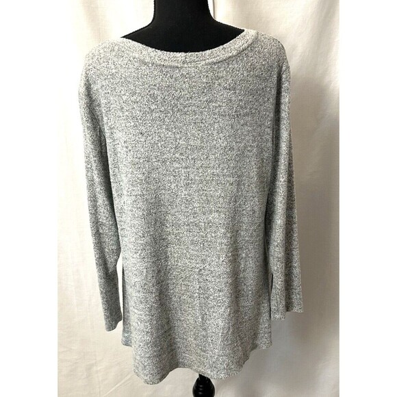 Misia Womens Large Gray Marbled Long Sleeve Rayon Blend Tunic Top Button Accents - Picture 11 of 12